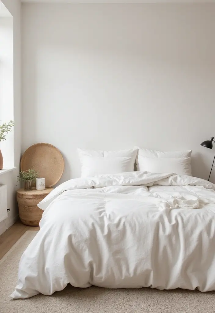 30 White Comforter Bedroom Ideas with Color That Feel Fresh & Inviting - 14. Minimalist Touch