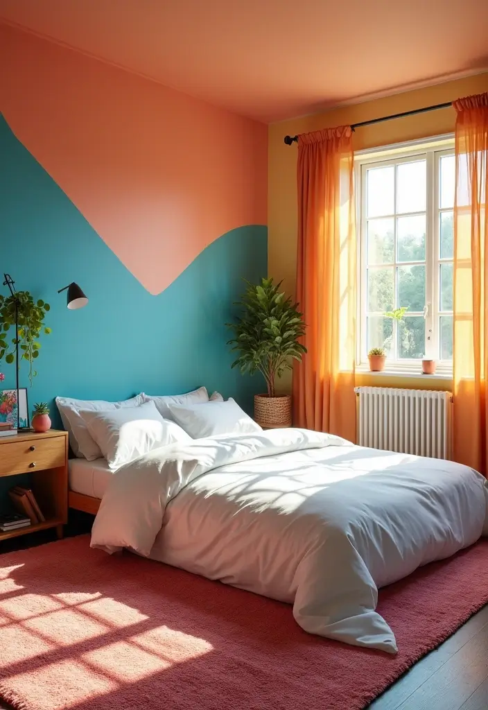 30 White Comforter Bedroom Ideas with Color That Feel Fresh & Inviting - 18. Cheerful Color Blocking