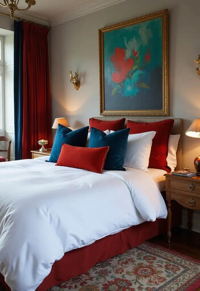 30 White Comforter Bedroom Ideas with Color That Feel Fresh & Inviting - 2. Bold Jewel Tones