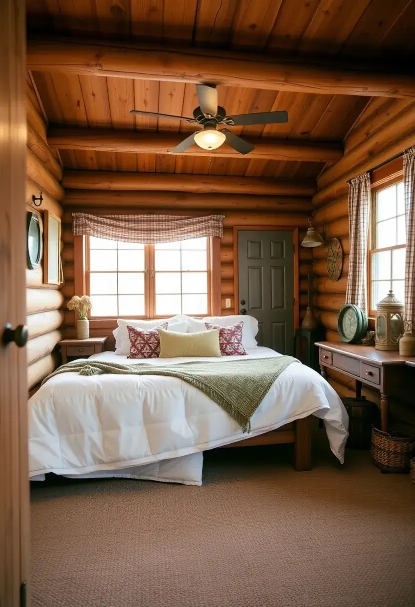 30 White Comforter Bedroom Ideas with Color That Feel Fresh & Inviting - 20. Rustic Cabin Feel
