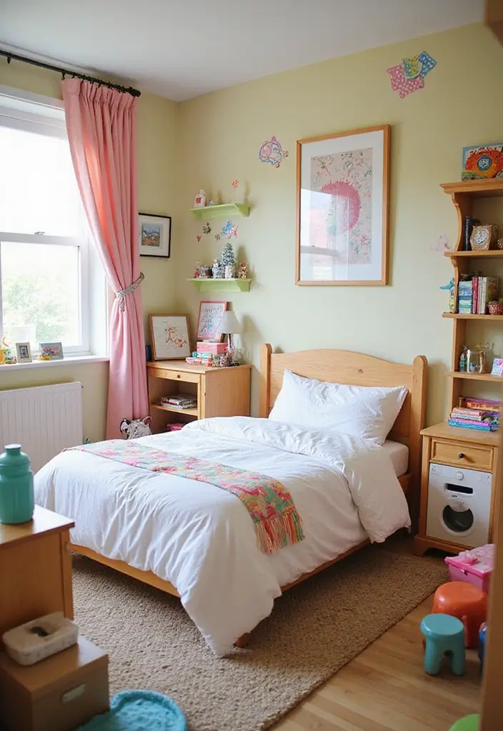 30 White Comforter Bedroom Ideas with Color That Feel Fresh & Inviting - 24. Colorful Kids’ Retreat