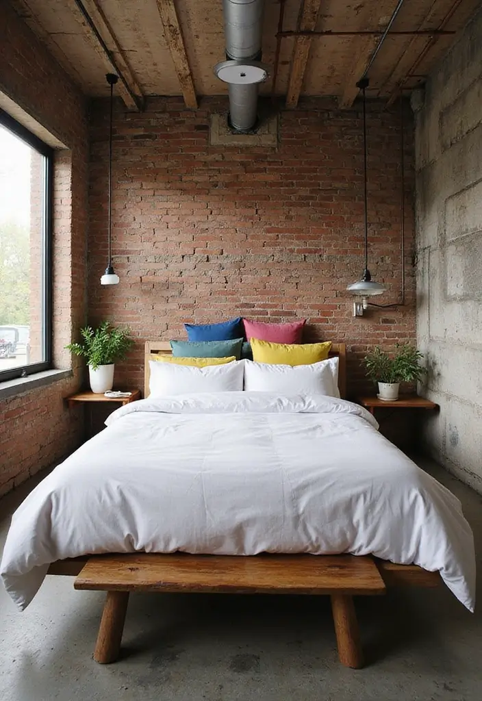 30 White Comforter Bedroom Ideas with Color That Feel Fresh & Inviting - 25. Industrial Chic with Colorful Accents