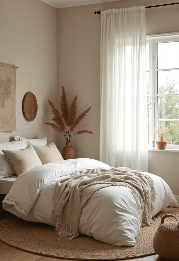 30 White Comforter Bedroom Ideas with Color That Feel Fresh & Inviting - 27. Nature-Inspired Palette