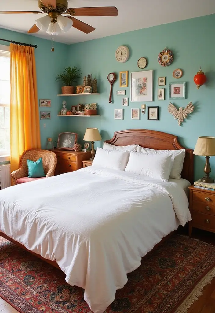 30 White Comforter Bedroom Ideas with Color That Feel Fresh & Inviting - 29. Retro Revival