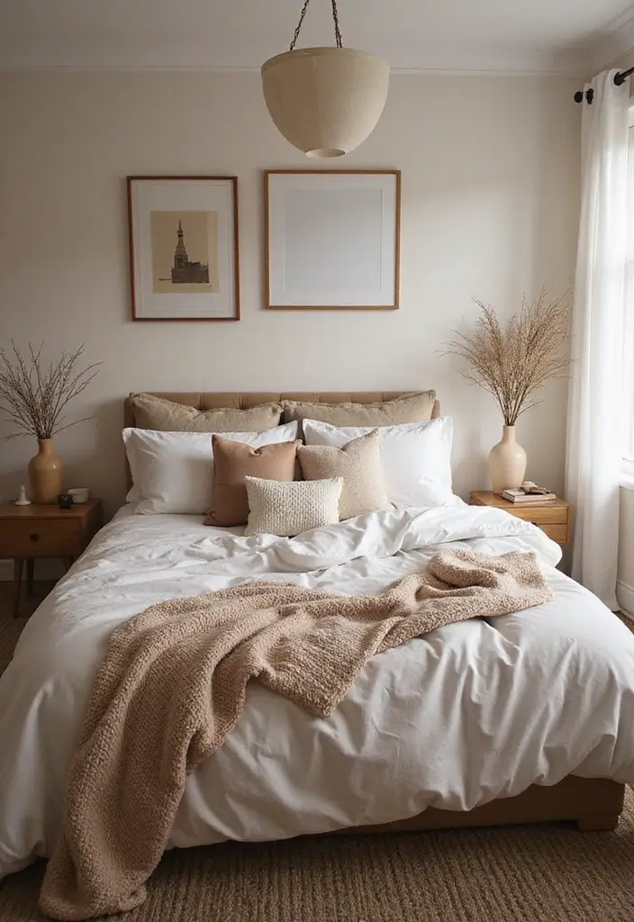 30 White Comforter Bedroom Ideas with Color That Feel Fresh & Inviting - 30. Cozy Hygge Style