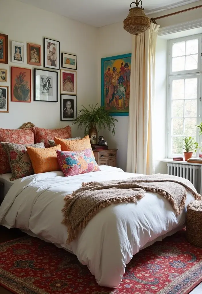 30 White Comforter Bedroom Ideas with Color That Feel Fresh & Inviting - 7. Eclectic Patterns and Textiles