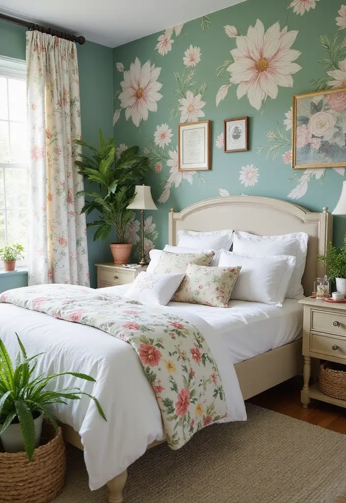 30 White Comforter Bedroom Ideas with Color That Feel Fresh & Inviting - 9. Floral Fantasies