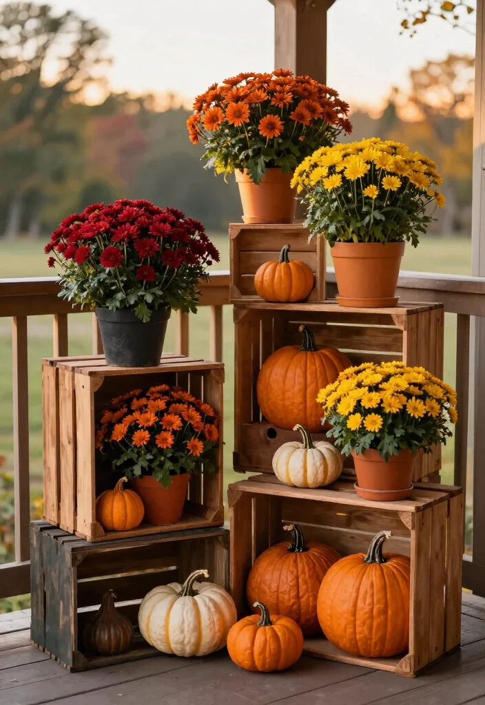 12 Fall Decorations Porch Ideas That Don't Blow Away in Wind - 1. Sturdy Wooden Crates 1