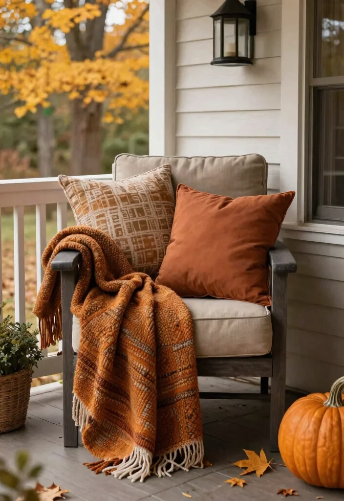 12 Fall Decorations Porch Ideas That Don't Blow Away in Wind - 7. Textured Throws and Pillows 1