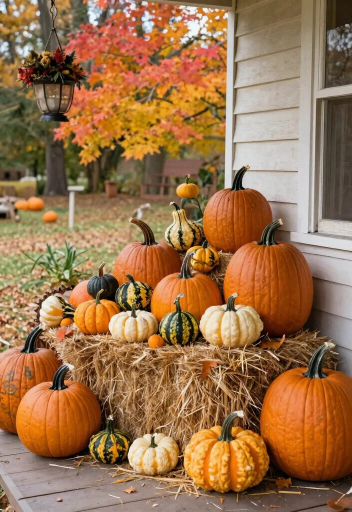 12 Fall Decorations Porch Ideas That Don't Blow Away in Wind - 8. Pumpkin Patches 1