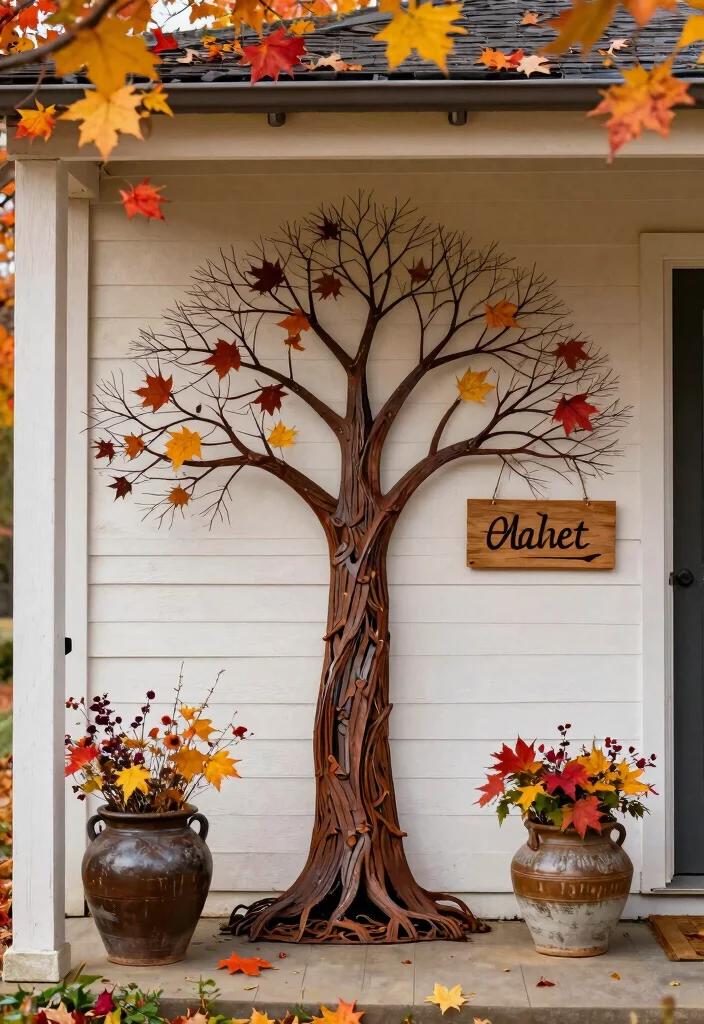 12 Fall Decorations Porch Ideas That Don't Blow Away in Wind - 9. Weatherproof Outdoor Art 1