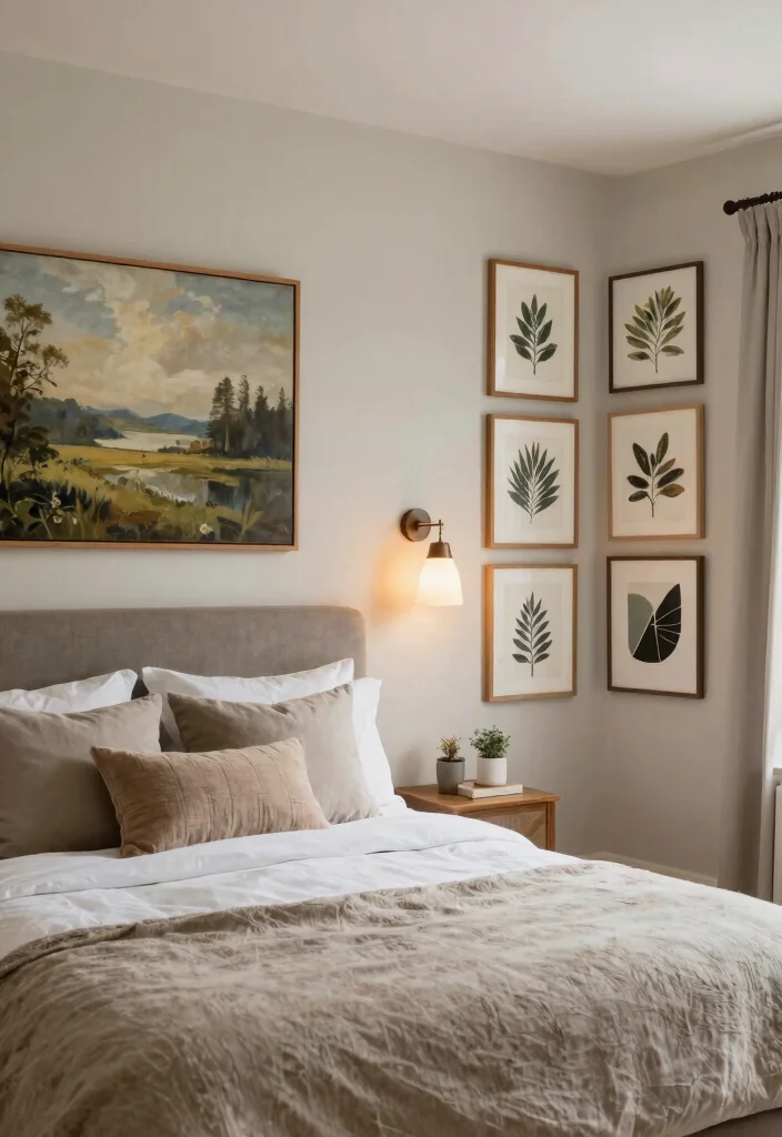 12 Farmhouse Master Bedrooms Decor Ideas for Small Spaces - 11. Freshen Up with Artwork 1