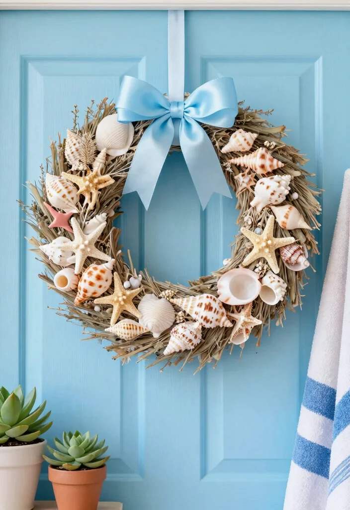 12 Farmhouse Style Wreath Ideas That Work Beyond Fall Season - 6. Beachy Shell Wreath 1