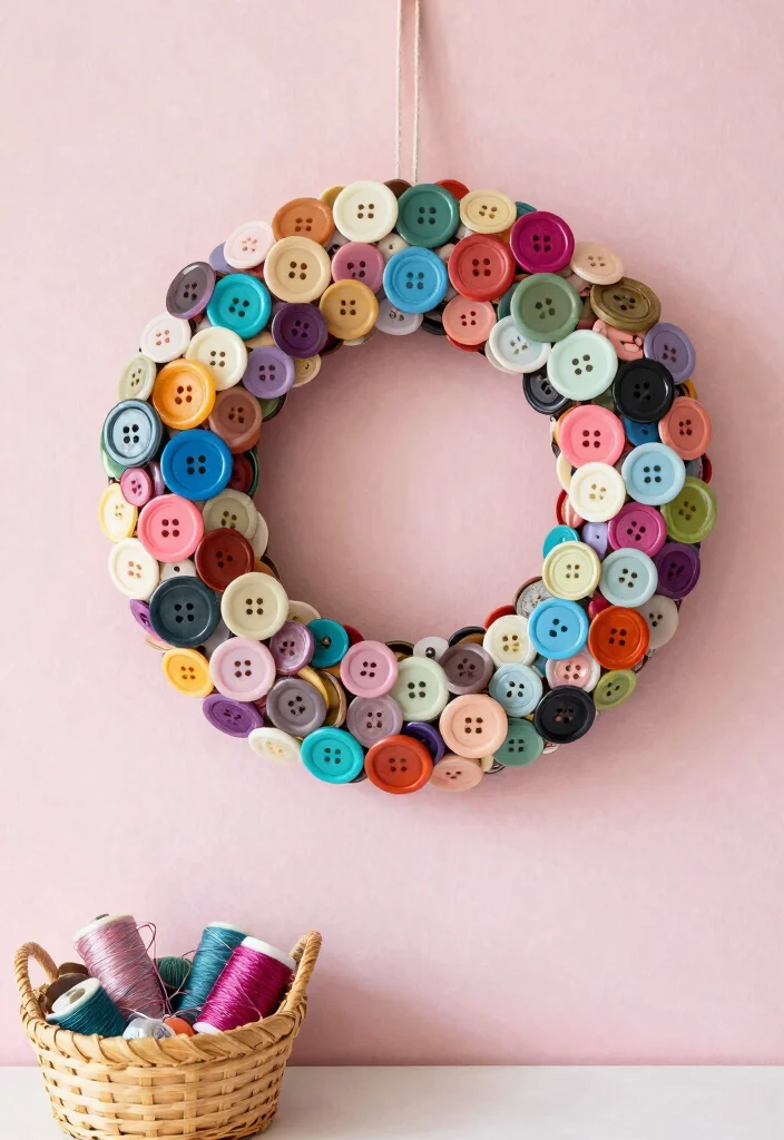 12 Farmhouse Style Wreath Ideas That Work Beyond Fall Season - 7. Vintage Button Wreath 1