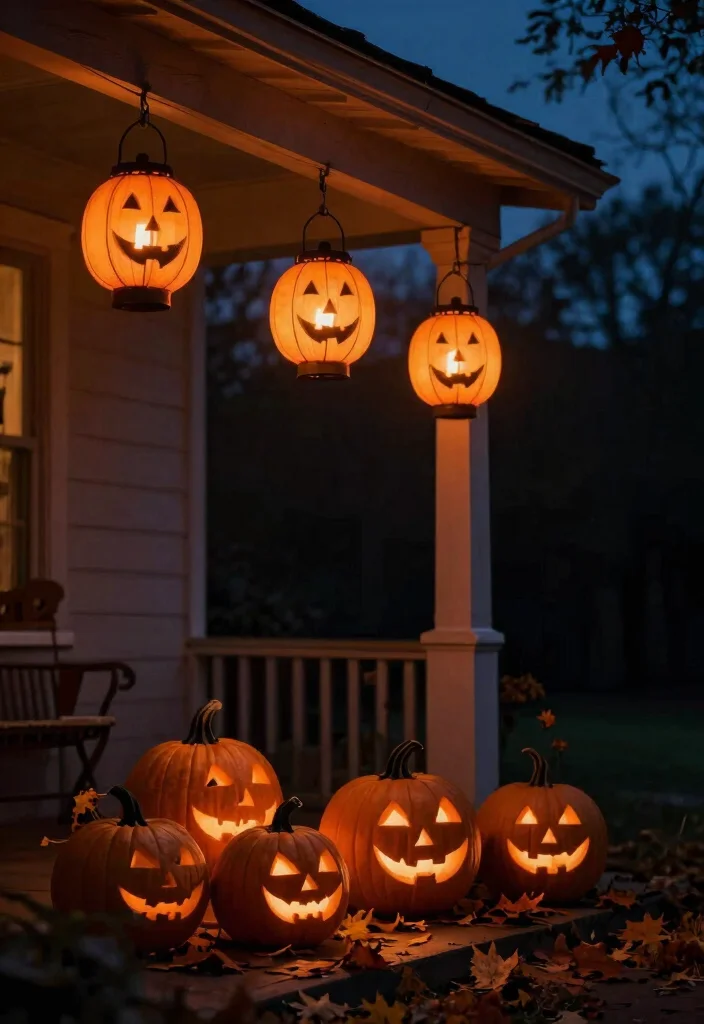 12 Halloween Porch Concepts That Actually Look Scary at Night - 1. Ghostly Glow with Lanterns 1