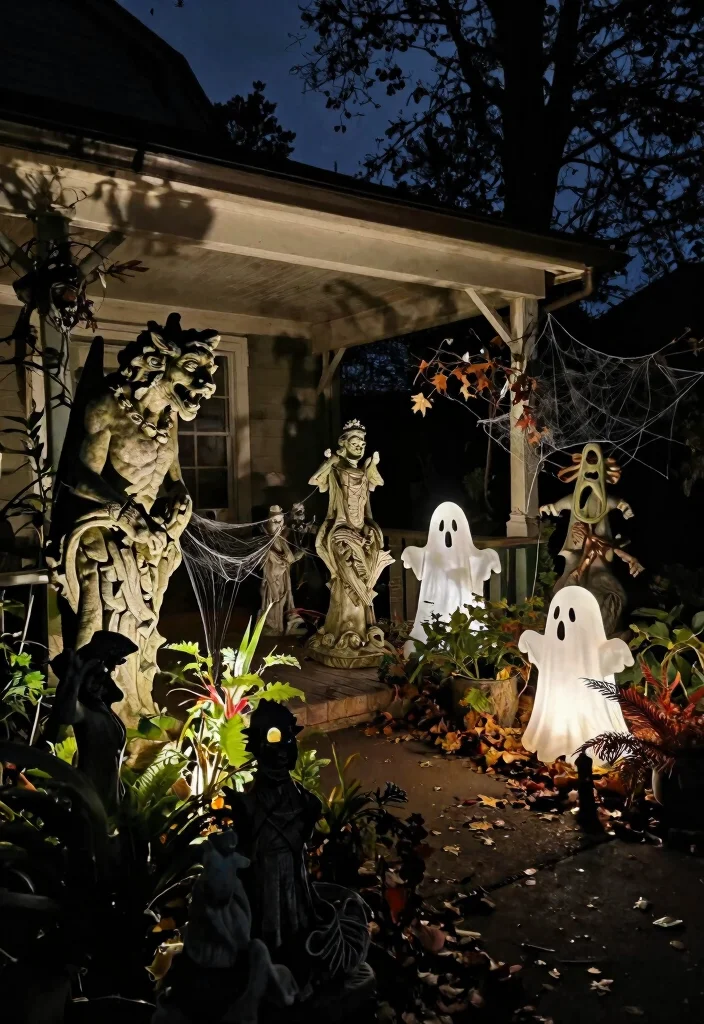 12 Halloween Porch Concepts That Actually Look Scary at Night - 10. Haunted Garden Statues 1