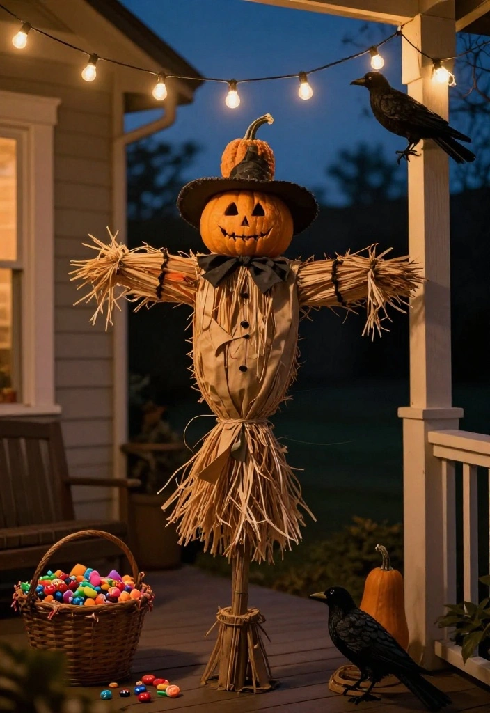 12 Halloween Porch Concepts That Actually Look Scary at Night - 11. Interactive Scarecrow 1