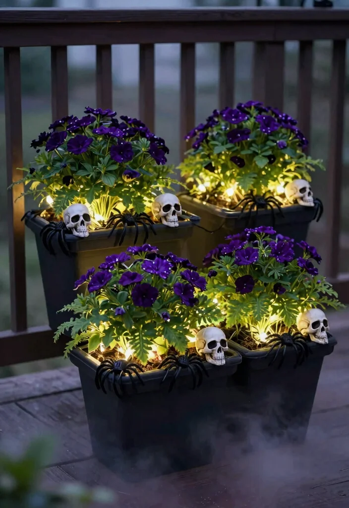 12 Halloween Porch Concepts That Actually Look Scary at Night - 2. Creepy Crawly Planters 1