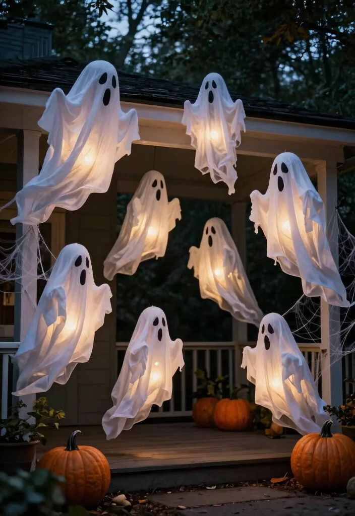 12 Halloween Porch Concepts That Actually Look Scary at Night - 8. Floating Ghosts 1