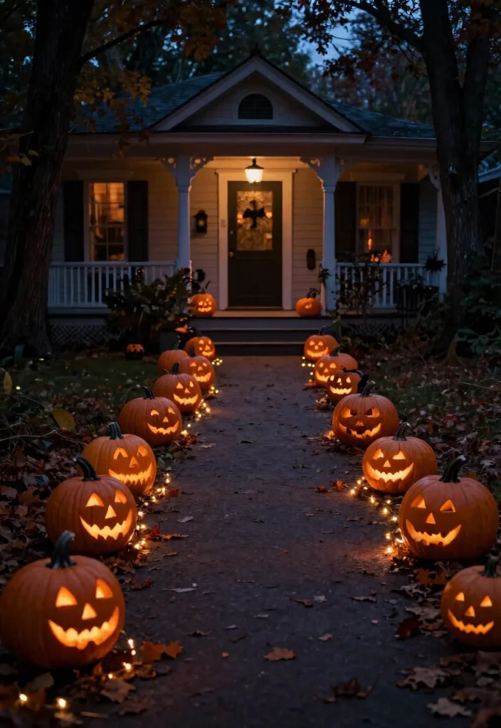 12 Halloween Porch Concepts That Actually Look Scary at Night - 9. Pumpkin Pathway 1