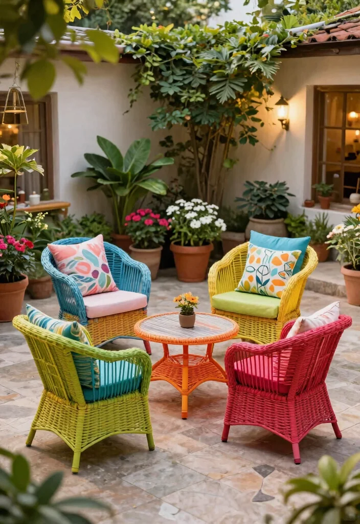 12 Outdoor Furniture Sets on a Budget That Actually Last More Than One Season - 9. Colorful Wicker Set - Brighten Up Your Space 1