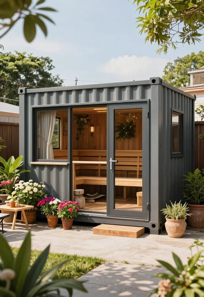 12 Outdoor Sauna Ideas That Don't Need a Plumber or Electrician - 6. Repurposed Storage Container Sauna 1
