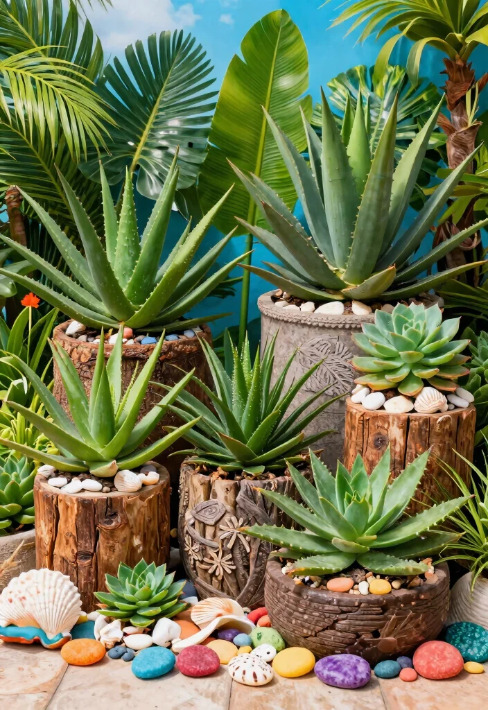 12 Outdoor Succulent Arrangement Ideas That Survive Full Sun - 4. Tropical-Themed Succulent Ensemble 1