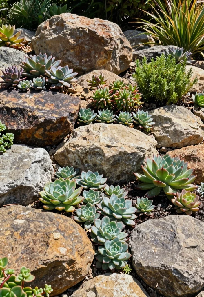 12 Outdoor Succulent Arrangement Ideas That Survive Full Sun - 6. Succulent and Rock Garden Fusion 1
