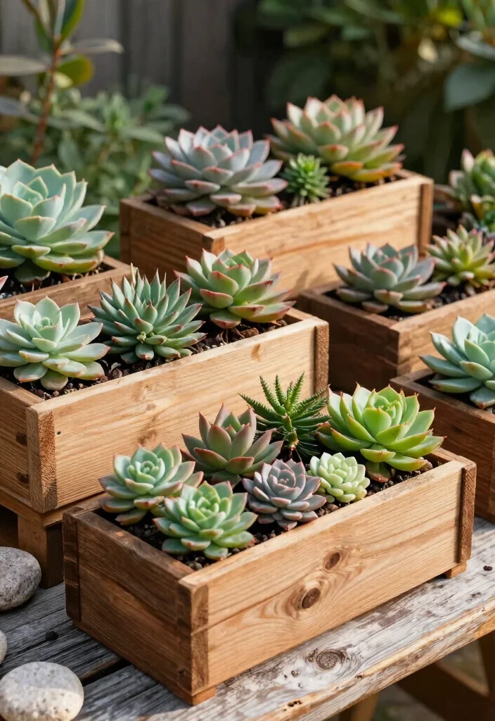 12 Outdoor Succulent Arrangement Ideas That Survive Full Sun - 8. Rustic Wooden Planter Boxes 1