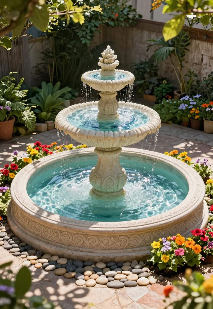 12 Outdoor Water Features That Run Without a Buried Line - 1. Solar-Powered Garden Fountain 1