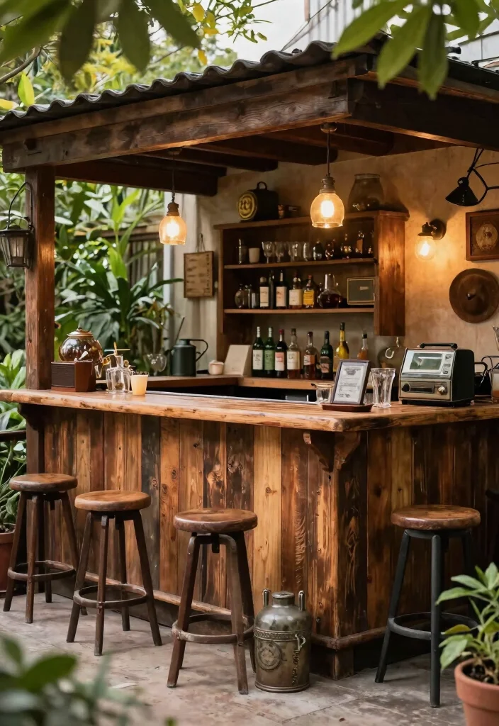 12 Terrace Bar Counter Ideas for Small Spaces Without a Full Build - 10. Vintage Themed Bar Counter 1