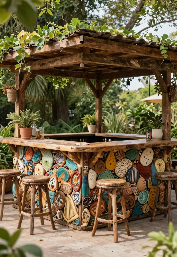 12 Terrace Bar Counter Ideas for Small Spaces Without a Full Build - 12. Eco-Friendly Recycled Bar Counter 1