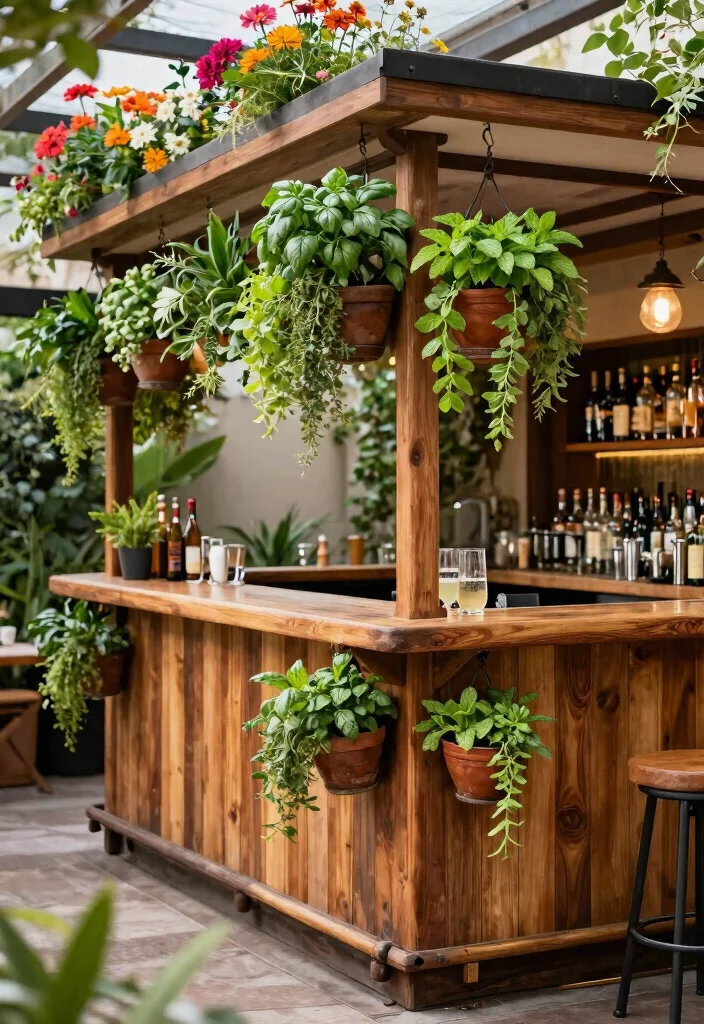 12 Terrace Bar Counter Ideas for Small Spaces Without a Full Build - 2. Vertical Garden Bar Counter 1