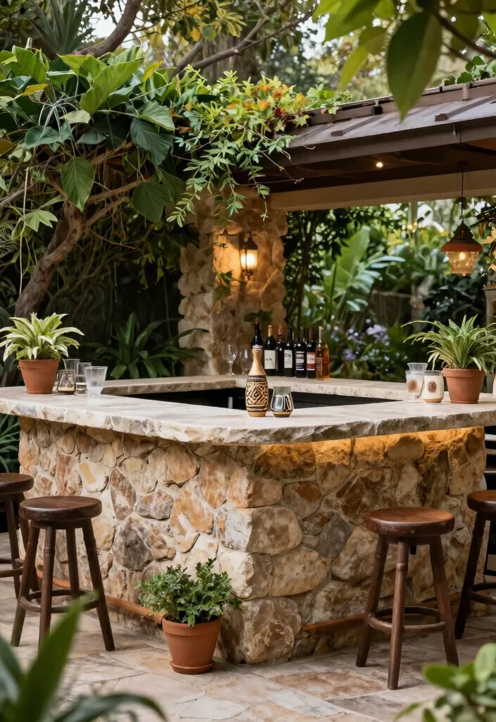 12 Terrace Bar Counter Ideas for Small Spaces Without a Full Build - 7. Rustic Stone Bar Counter 1