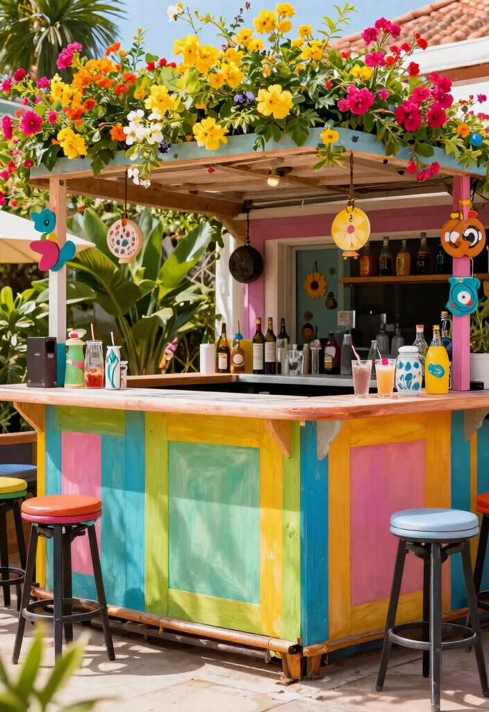 12 Terrace Bar Counter Ideas for Small Spaces Without a Full Build - 8. Colorful Canvas Bar Counter 1
