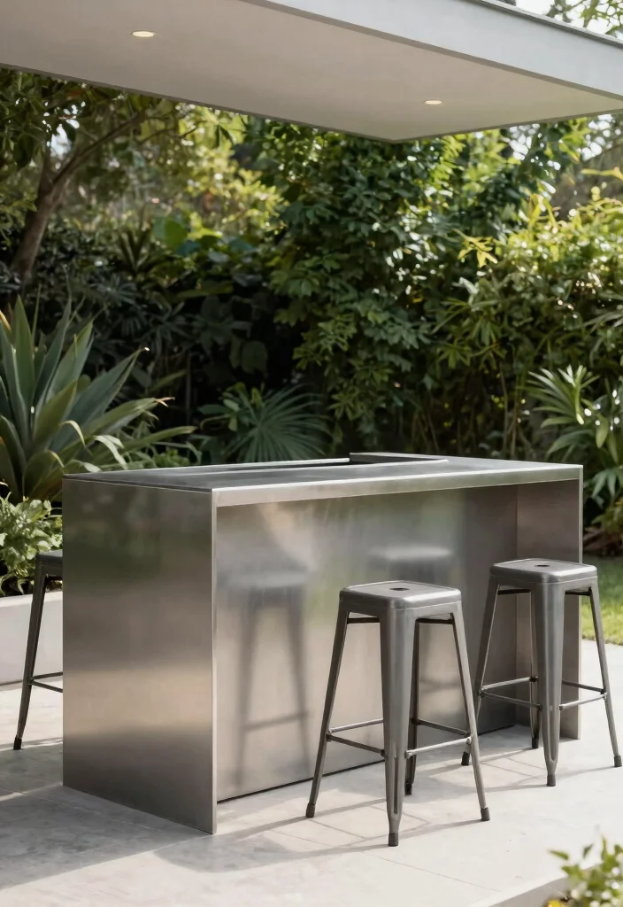 12 Terrace Bar Counter Ideas for Small Spaces Without a Full Build - 9. Minimalist Metal Bar Counter 1