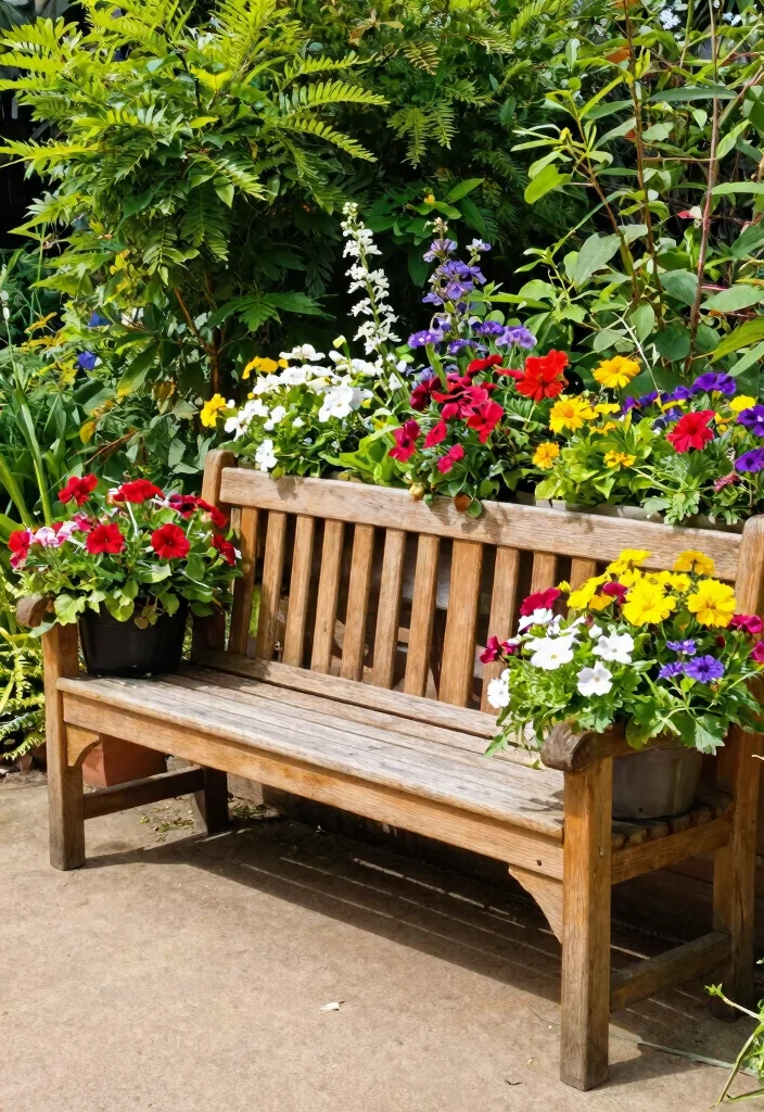 12 Wood Bench Outdoor Ideas That Last Through Rain and Sun - 11. Outdoor Bench with Built-in Planters 1