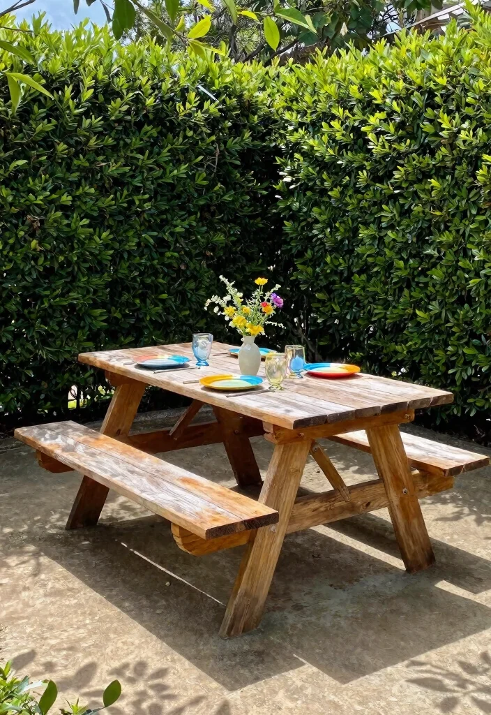 12 Wood Bench Outdoor Ideas That Last Through Rain and Sun - 2. Reclaimed Wood Picnic Bench 1