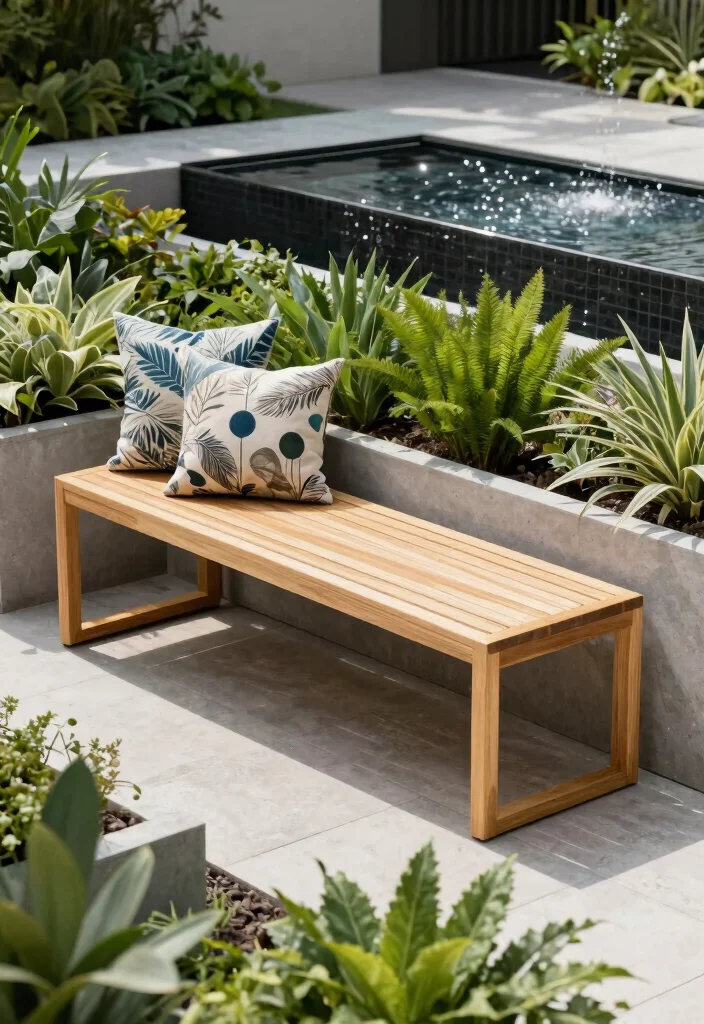 12 Wood Bench Outdoor Ideas That Last Through Rain and Sun - 3. Contemporary Teak Bench 1