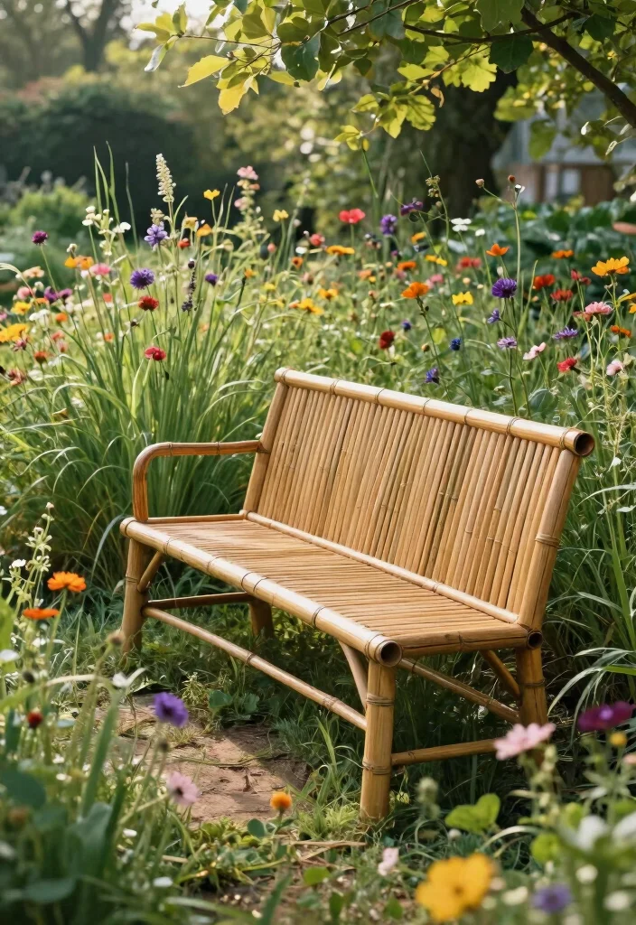 12 Wood Bench Outdoor Ideas That Last Through Rain and Sun - 6. Curved Bamboo Bench 1