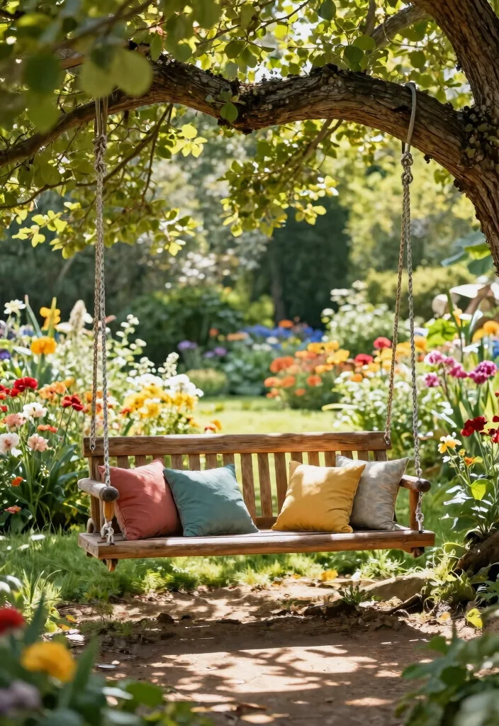 12 Wood Bench Outdoor Ideas That Last Through Rain and Sun - 8. Swing Bench for Relaxation 1