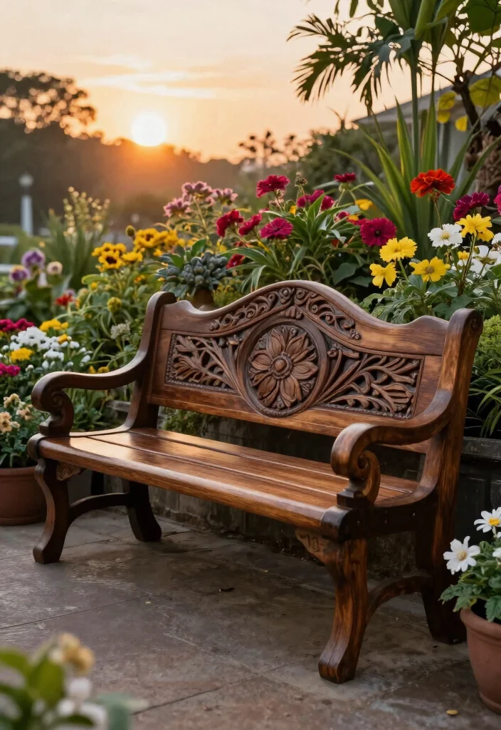 12 Wood Bench Outdoor Ideas That Last Through Rain and Sun - 9. Artisanal Handcrafted Bench 1
