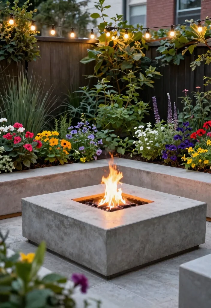 14 Backyard Fire Pit Patio Ideas for Small Spaces and Tight Budgets - 11. Elevated Fire Pit with Surrounding Planters 1