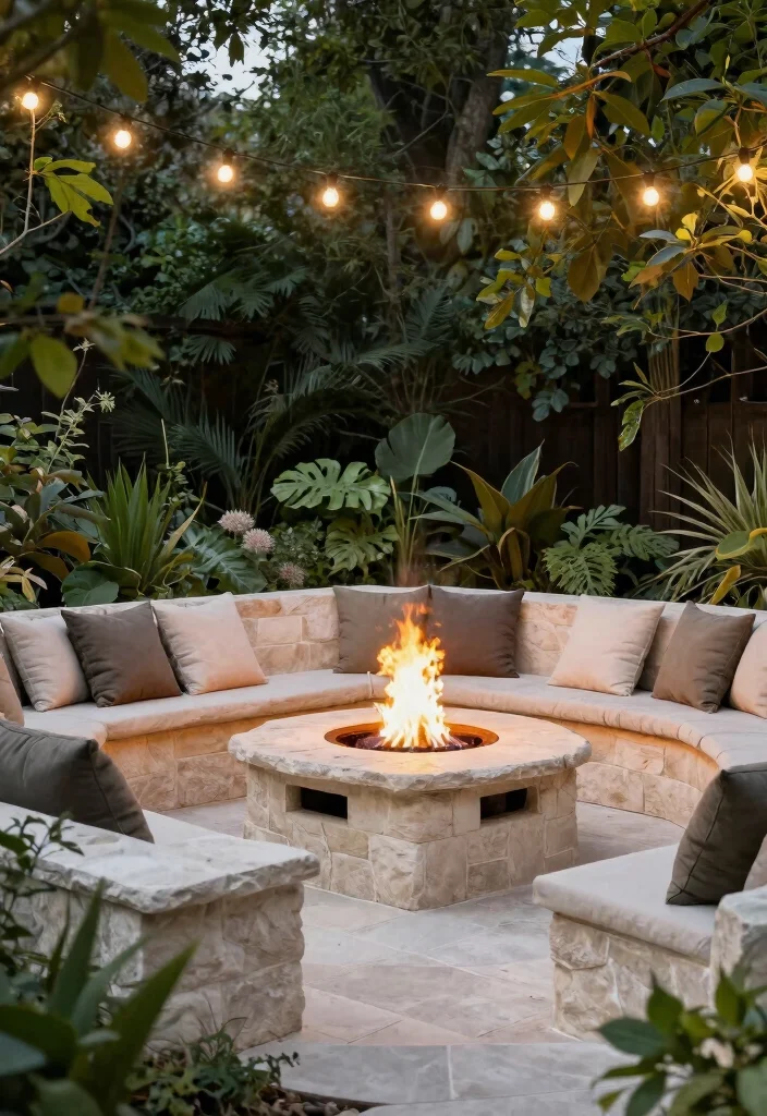 14 Backyard Fire Pit Patio Ideas for Small Spaces and Tight Budgets - 7. Fire Pit with Built-In Seating 1