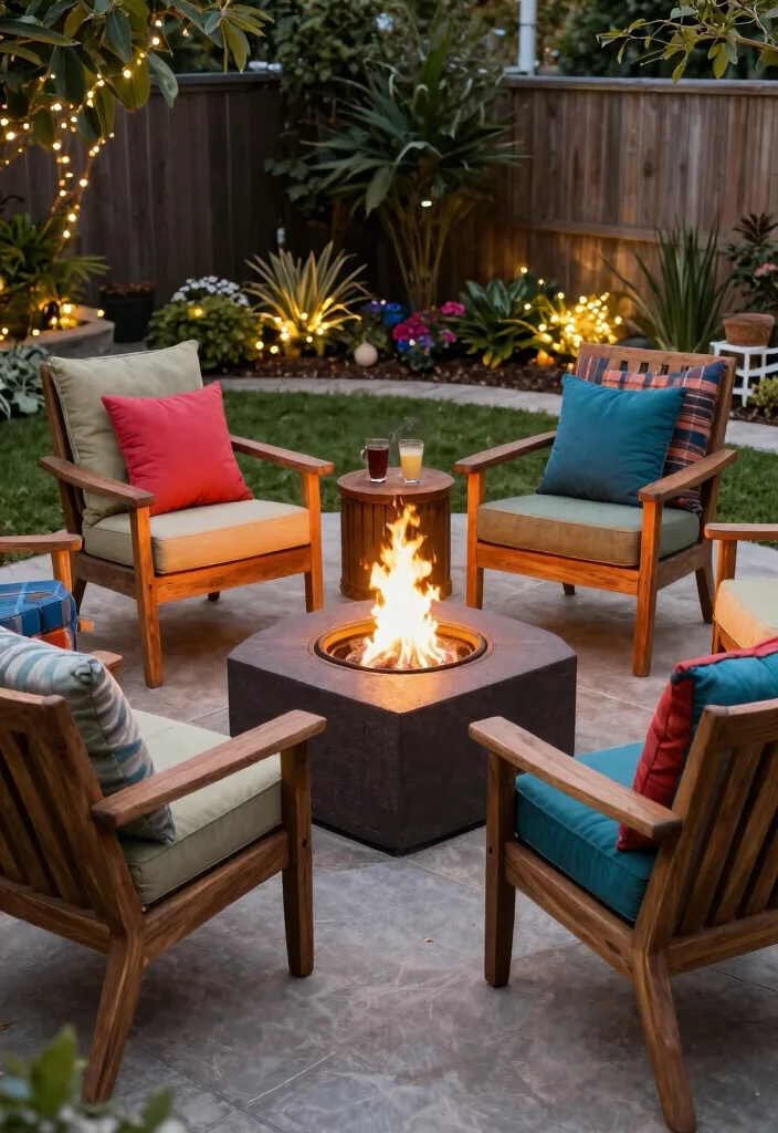 14 Backyard Fire Pit Patio Ideas for Small Spaces and Tight Budgets - 9. Fire Pit with High Back Chairs 1