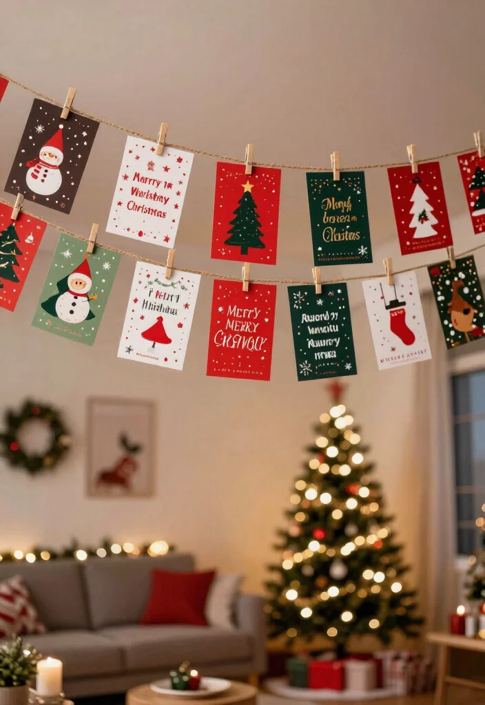 14 Ceiling Christmas Decor Ideas That Don't Damage Paint or Drywall - 13. Hanging Christmas Cards 1