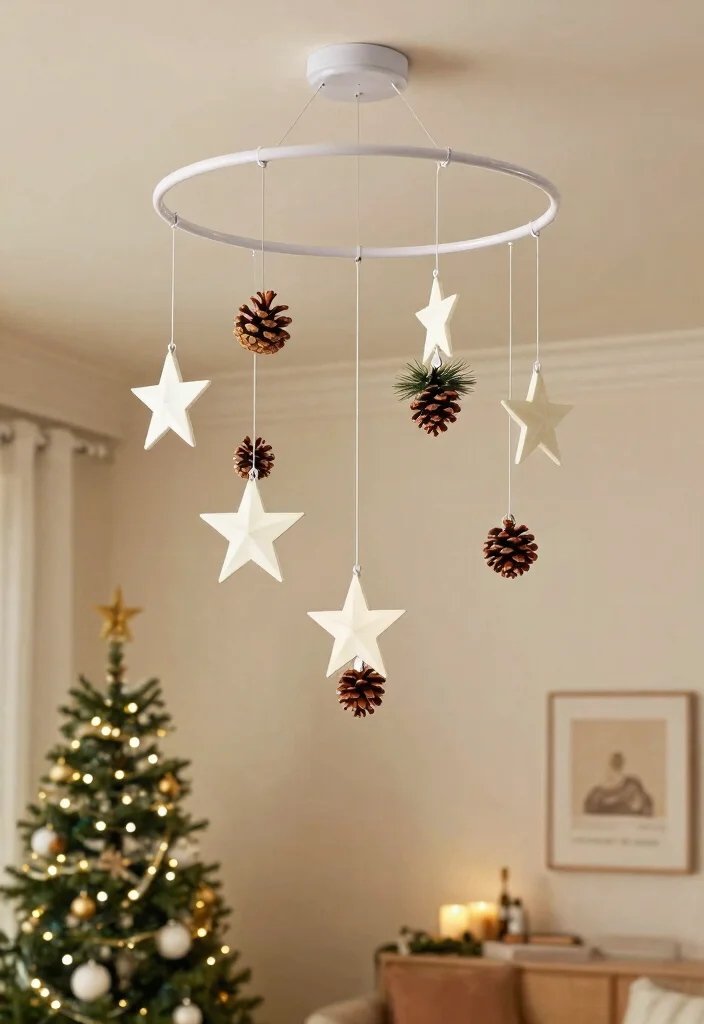 14 Ceiling Christmas Decor Ideas That Don't Damage Paint or Drywall - 14. Ceiling Mobile with Holiday Themes 1