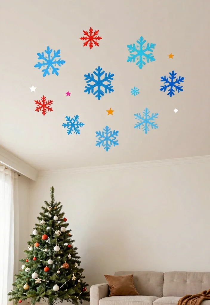 14 Ceiling Christmas Decor Ideas That Don't Damage Paint or Drywall - 3. Removable Ceiling Decals 1