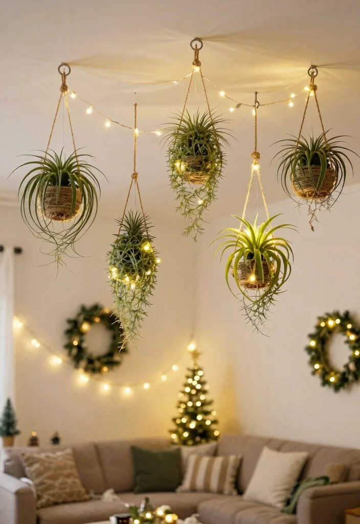 14 Ceiling Christmas Decor Ideas That Don't Damage Paint or Drywall - 5. Air Plant Displays 1