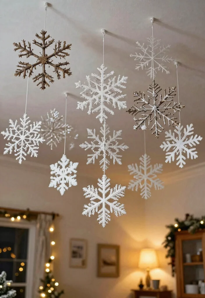 14 Ceiling Christmas Decor Ideas That Don't Damage Paint or Drywall - 8. Snowflakes from Nature 1